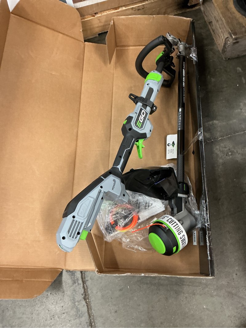 Condition photo showing As Is for ego power+ powerload with carbon fiber shaft 56-volt 16-in telescopic shaft battery string trimmer