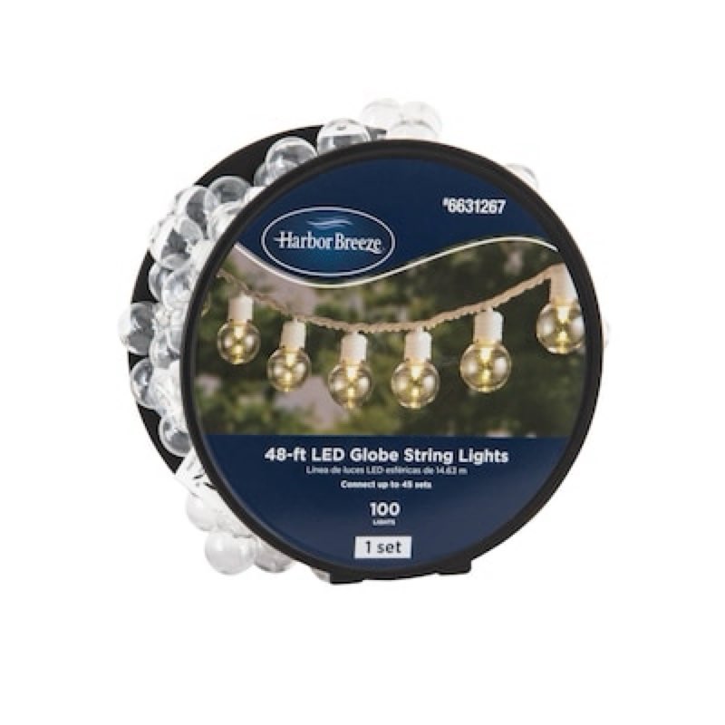 harbor breeze 48-ft plug-in white indoor/outdoor string light with 100 white -light led globe bulbs