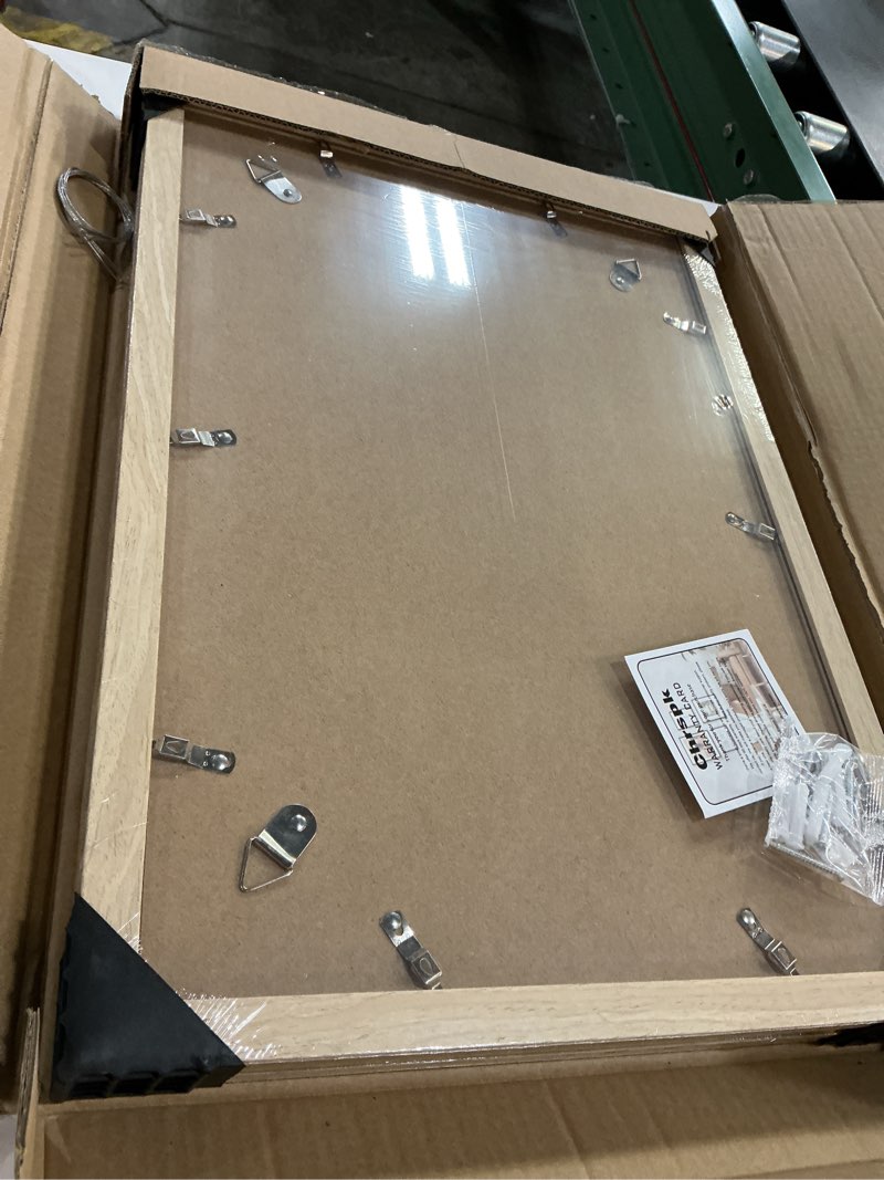 Condition photo showing New/Like New for 13x19 poster frame, display pictures 11x17 with mat or 13x19 without, wall hanging frames, natural oak, 3 pack natural oak 13x19