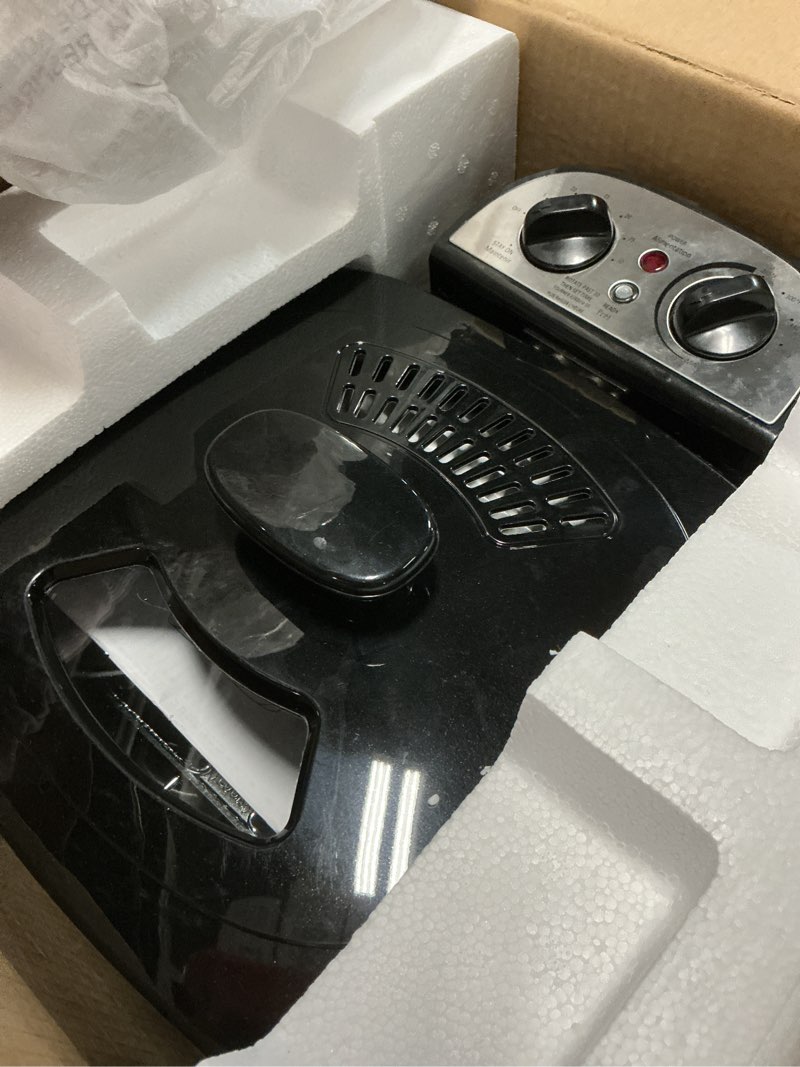 Condition photo showing As Is for Amazon Basics 2.1-Qt (2.0L) Electric Deep Fryer with 8-Cup Oil Capacity, Timer, Adjustable Temperature, Easy Draining Basket, Viewing Window, 1500W, Black 2.1-Qt, Black