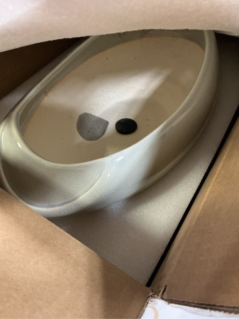 Condition photo showing New/Like New for ceramic bonsai tree pot - 18 inch ceramic pots for plants, large succulent planter with drainage hole for indoor outdoor, unique planters for flower, home decor, gardening gifts, white-black
