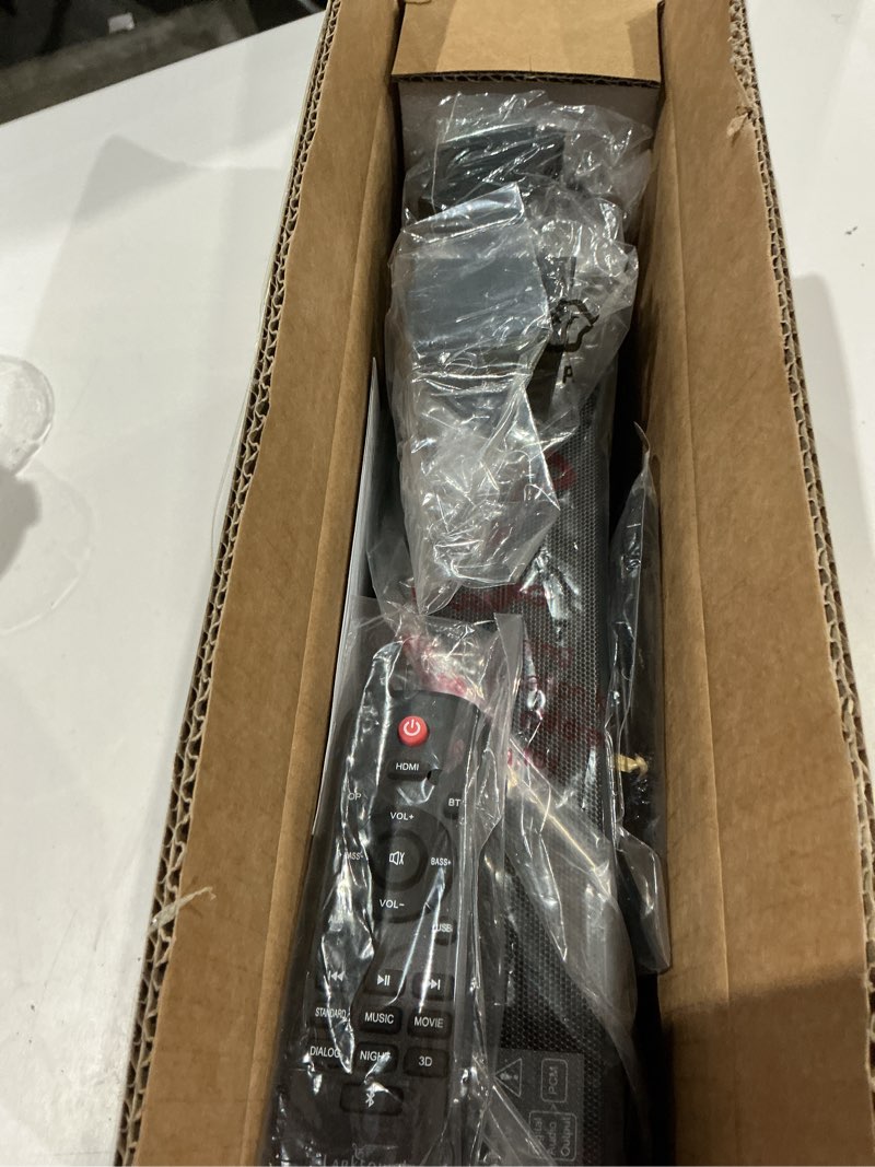 Condition photo showing Good Condition for larksound small sound bar for tv, pc, gaming, surround sound system, mini tv speaker soundbar with bluetooth/hdmi arc/optical/aux/usb connections glossy 16 inch