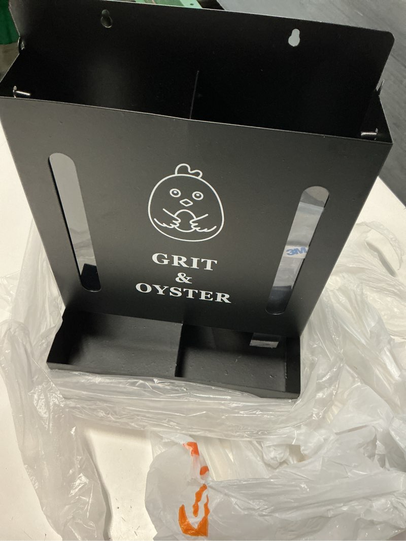 Condition photo showing Good Condition for oyster shell and grit feeder combo, metal chicken feeder with viewing window/lid, hanging gravity chicken grit feeder, coop accessories for healthier hens and eggs (black)