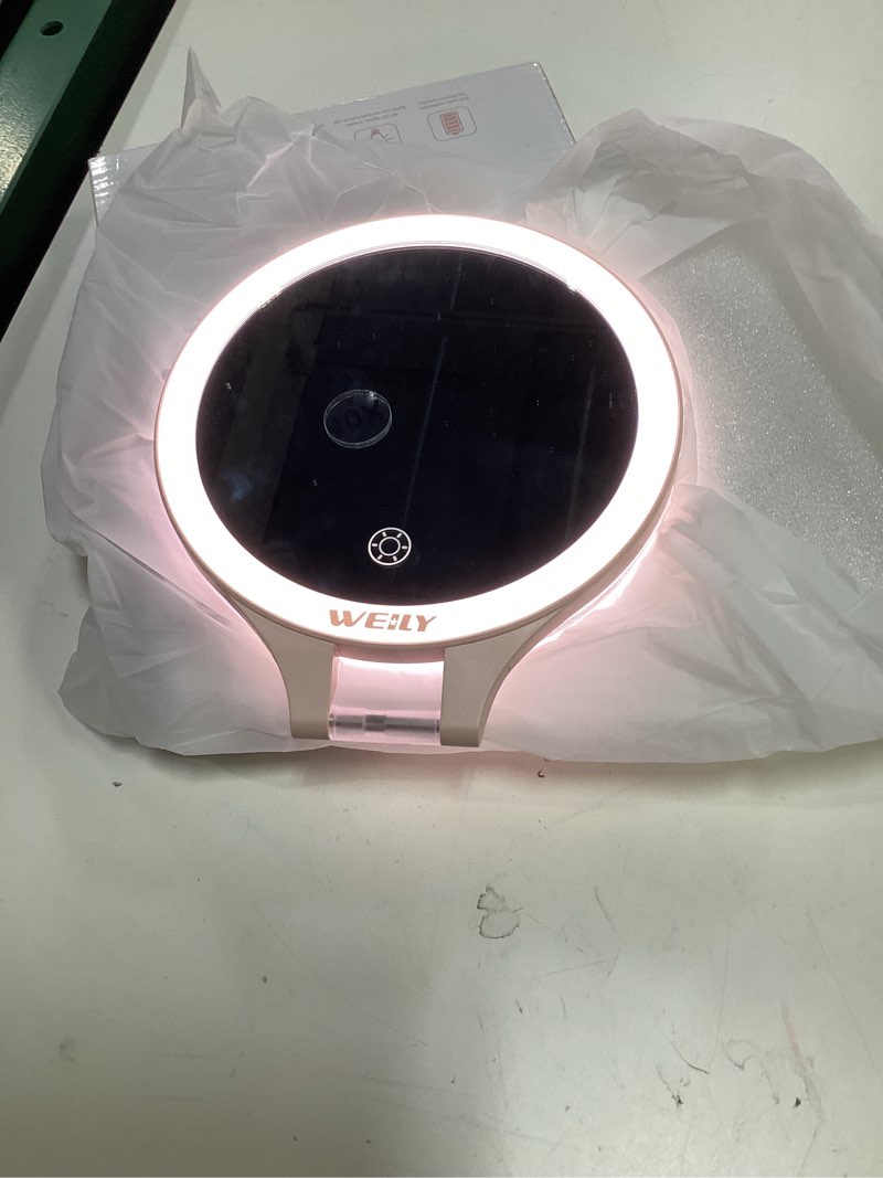 Condition photo showing Good Condition for weily magnifying makeup mirror 10x/1x, travel mirror with light, double sided rechargeable mirror with 3 color lights for makeup, tweezing, blackhead and come done removal (pink) 451-pink