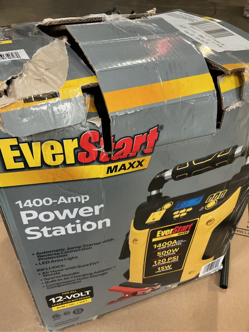 Condition photo showing As Is for everstart maxx j5cpde 1400 peak amps jump starter, power station, 500w inverter, 120 psi compressor