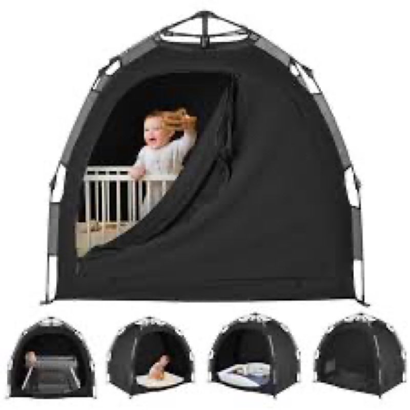 Warmoasis Black Out Tent for Pack and Play,Dual-Use Door Design,Light Blocking & Breathable Baby Bla