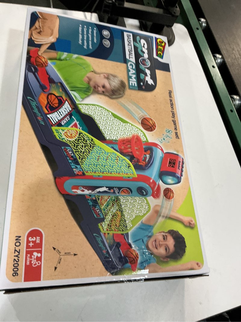 Condition photo showing Good Condition for tabletop basketball game — 2-player mini basketball game with electronic scoring & timer, two-hoop design for desk play, moving hoop challenge for kids