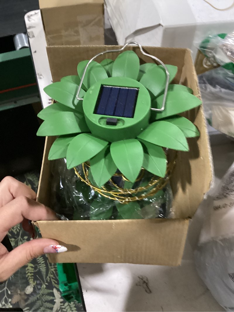 Condition photo showing Good Condition for jhpgeoe 2 pack outdoor solar hanging lantern lights - 60led waterproof solar pineapple light outdoor for garden,yard porch lawn backyard landscape pathway patio outside gardening gold- 2 pack 60leds