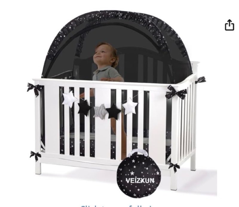 Crib Tent Crib Mesh, Pop-up Crib Mesh Covers with Self-Locking Zippers, Prevent Babies Climbing Out, Falling and Mosquito Bites (color may vary ours is grey)