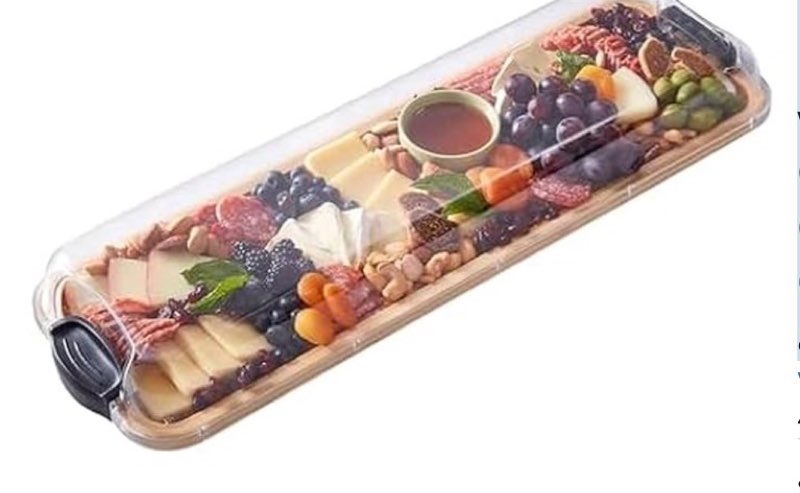 FARBERWARE Rectangular Build-a-Board Cutting Board with Single Compartment and Clear Locking Lid for Charcuterie, Snacks, and More, Bamboo