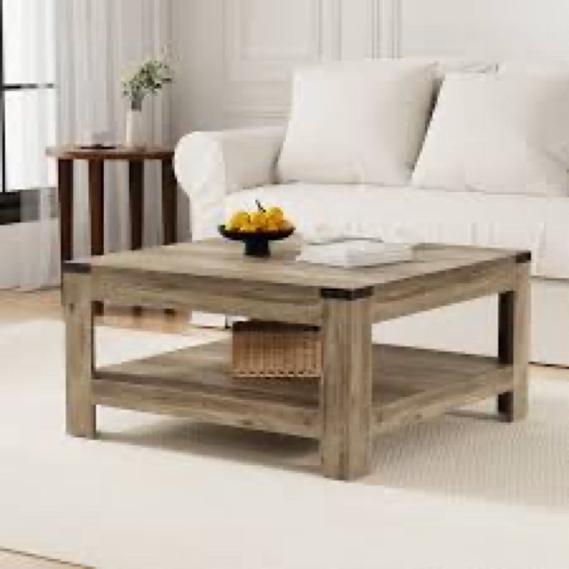 zara square coffee table with 2-tier storage shelves