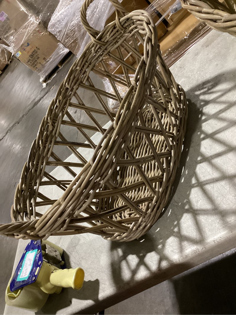 Condition photo showing Good Condition for vintage light brown wicker basket with handles. large
