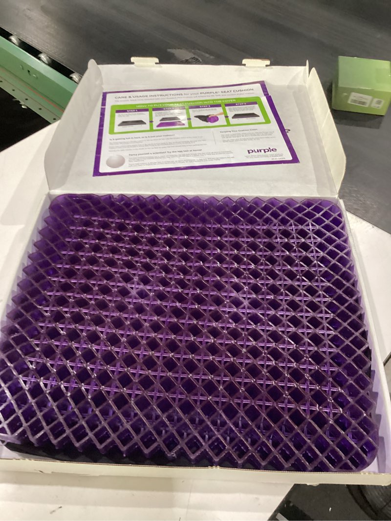 Condition photo showing New/Like New for purple royal seat cushion, portable 2 inch gel seat cushion, gelflex grid | handles for car, office chair, stadium - pressure-reducing for hard seats, temperature-neutral, no-slip - made in usa