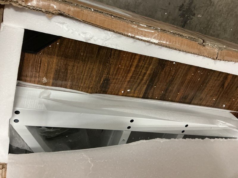 Condition photo showing Good Condition for Tribesigns Farmhouse Dining Table for 6-8 People, 78.7-Inch Rectangular Wood Dining Table, Rustic Kitchen Table with Heavy Duty Metal Legs for Dining Room Rustic Brown/White