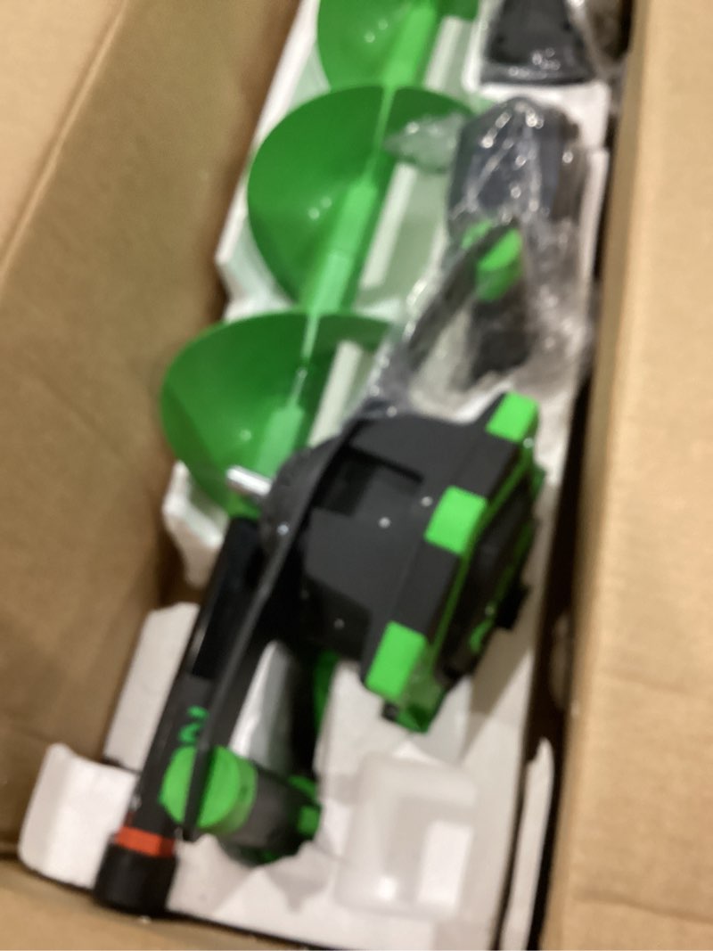 Condition photo showing New/Like New for ion alpha electric ice fishing auger, gen 3, 40v lithium-ion, steel, green alpha 10-inch