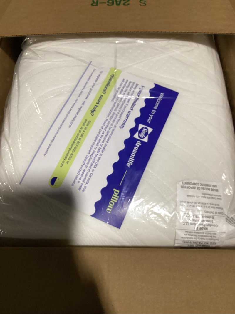 Condition photo showing New/Like New for Sealy Dreamlife Queen Size Memory Foam Cooling Pillow with Surface Guard Technology, Removable Machine-Washable Cover, 1 Year Limited Warranty, White (2 Pack) 2 pack Queen