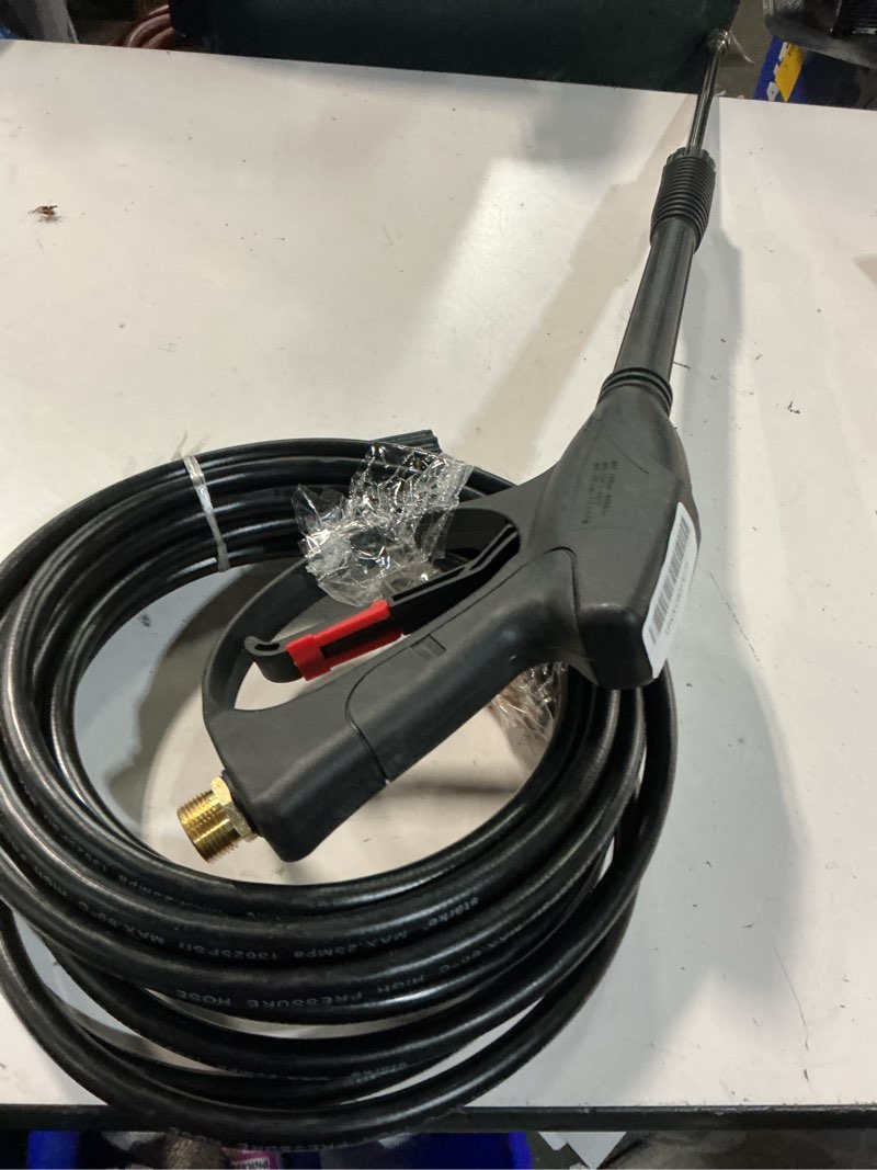 Condition photo showing As Is for feng pai pressure washer gun with 15in extension wand & 25ft hose, 5 nozzle tips quick connect, power washer hose and wand replacement, m22 14mm fitting for home car clean washing, 4000 psi, blue