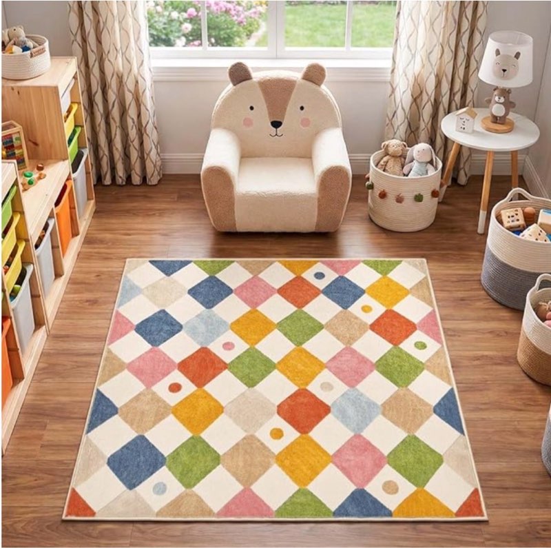 jinchan macy area rug for kids room 4'x4' square rug modern colorful checkered diamond nursery rug i