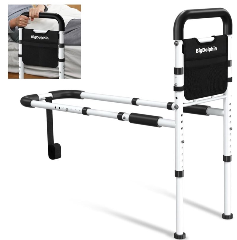BigDolphin Bed Rails - ASTM Certified, 350 LBS Adjustable Bed Cane with Motion Sensor Light, Tool-Fr