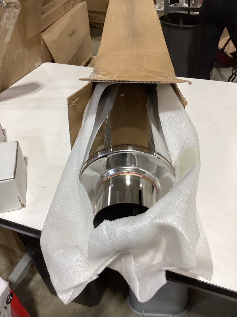 Condition photo showing As Is for 4" inlet diesel muffler exhaust with clamp, straight through stainless steel, 7" x 24" body, 30" oal, clamp-on installation, no welding required 4 inch