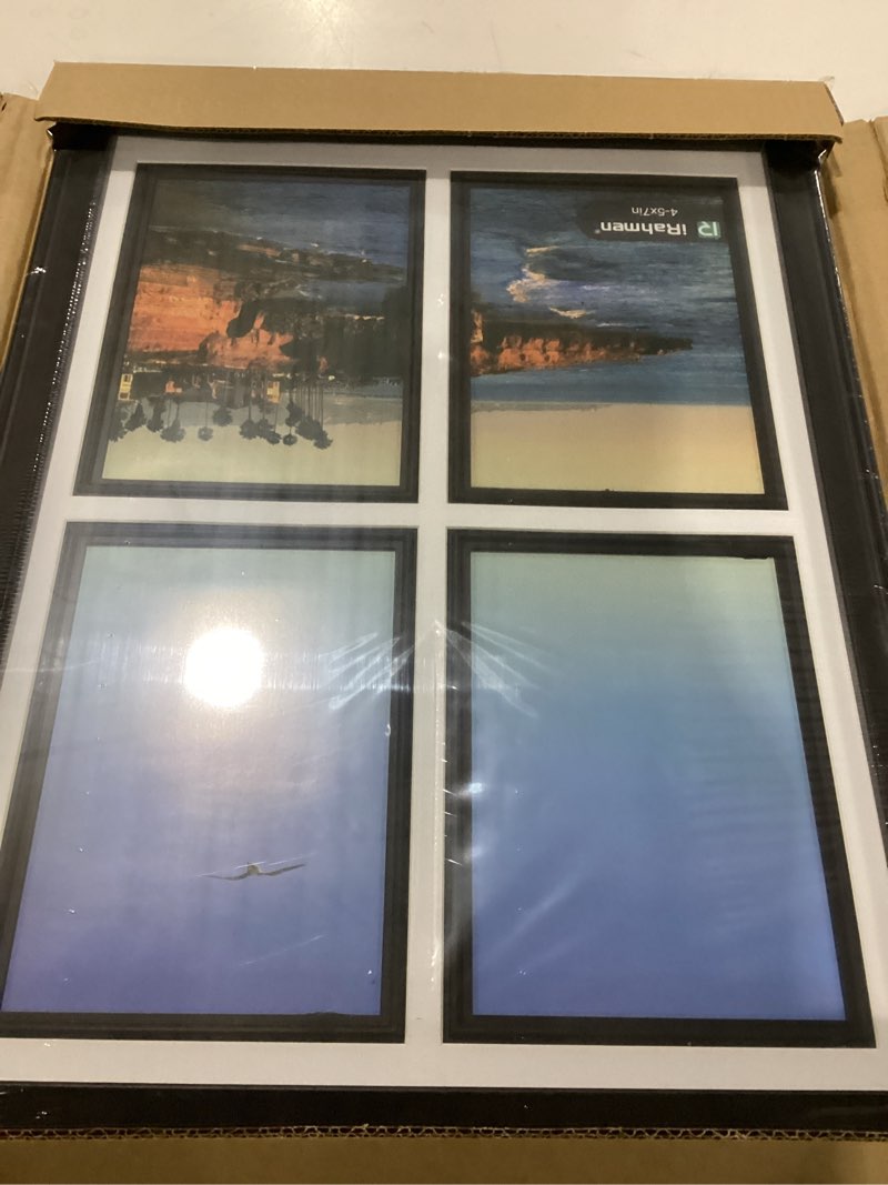 Condition photo showing New/Like New for irahmen 5x7 collage picture frame with tempered glass - wood photo frames display four 5 x 7 pictures with mat, home decor wall mount, black black four 5x7 in