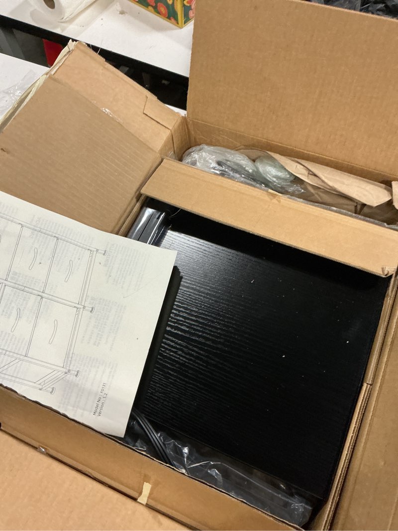 Condition photo showing As Is for Somdot Black Nightstand with Charging Station and LED Light, Wide 5 Drawers Dresser for Bedroom with Fabric Bins and Open Shelf for Bedroom Kids Closet Dorm Guest Room, Black Black 11.4"D x 26.2"W x 27.8"H (5 Drawers)