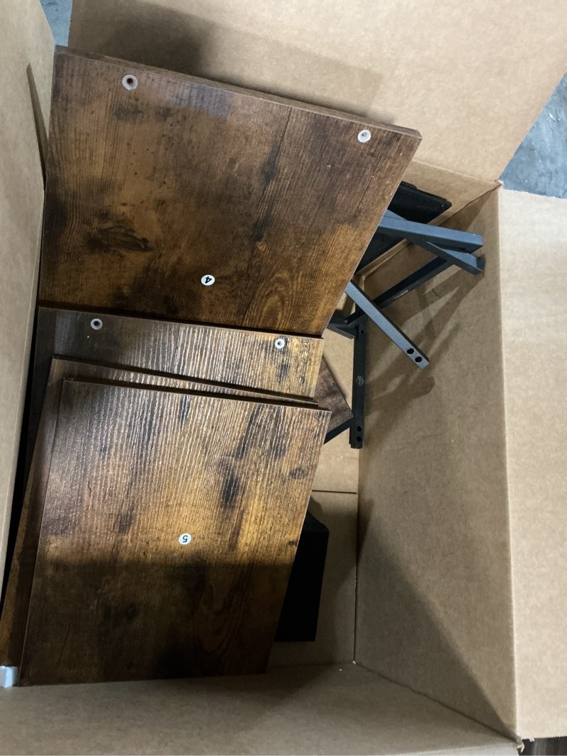 Condition photo showing As Is for Furologee Nightstand with 2 Fabric Drawers, Night Stand with 2-Tier Shelf, Bedside Table with Hooks, Open Wooden Shelf, End Table for Bedroom, Backboard Design, Metal Frame, Rustic Brown Rustic Brown 1pc