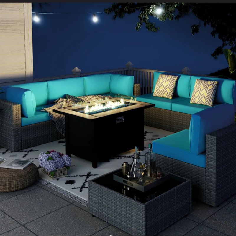 Product incomplete and similar , Silver Rattan Navy Blue Cushion Outdoor Seating Group -Two Armless Chairs And An Ottoman