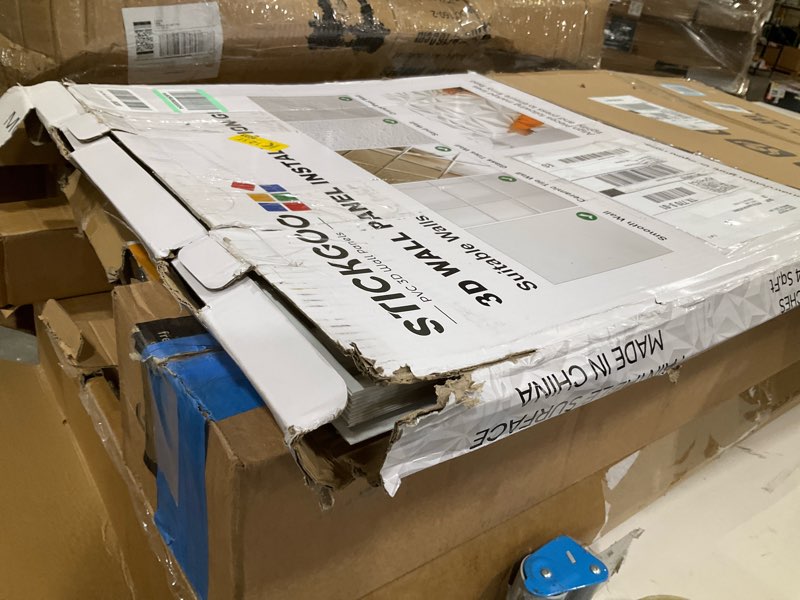 Condition photo showing As Is for STICKGOO Wave Wall Panels for Interior Wall Decor, White 3D Wall Panels Accent Wall, Paintable 3D Wall Decor Covering Panels for Living Room Bedroom, Pack of 12 Tiles