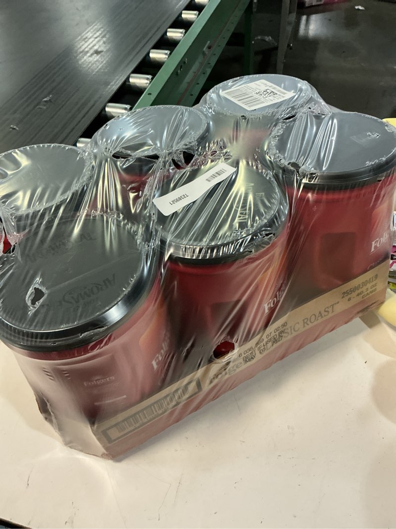 Condition photo showing New/Like New for (best if used by  may / 03 /2027 ) (6 pack) folgers classic roast ground coffee  medium roast  40.3 oz canister