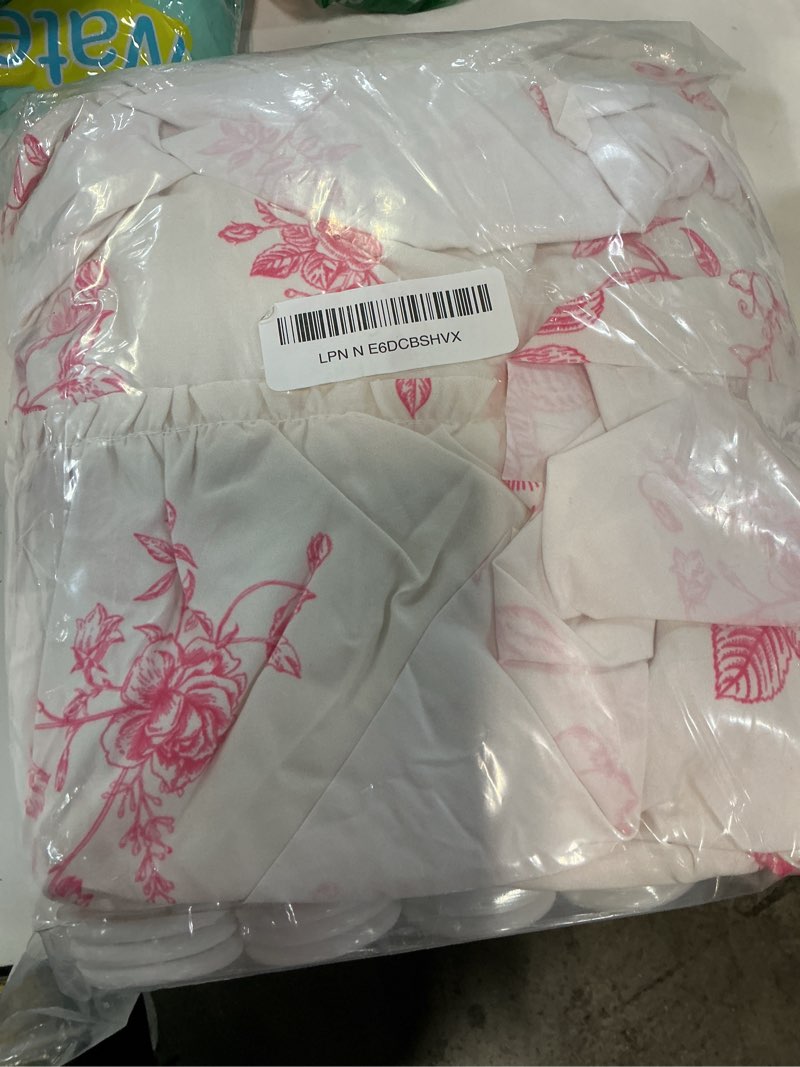 Condition photo showing Good Condition for pink floral ruffle shower curtain with bows vintage pink flower print bathroom curtain with 12 buttonholes layered farmhouse rustic bath decor for spring bathroom dorm 72x72 inch