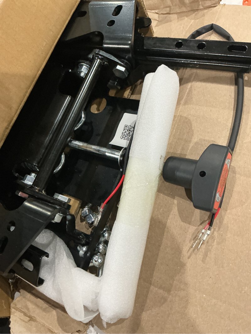 Condition photo showing As Is for universal seat suspension kit with seat sliding rail, low profile heavy-duty for zero turn lawn mower tractor, skid steer, forklift, bulldozer, compatible with most zero turn mowers - 1 year warranty