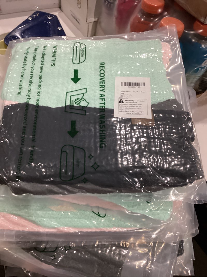 Condition photo showing New/Like New for Loritta 4 Pack Womens Winter Headbands Fuzzy Fleece Lined Ear Warmer Cable Knit Thick Warm Crochet Headband Gifts Z Stipple Design(Black+Dark Gray+Pink+Blue)