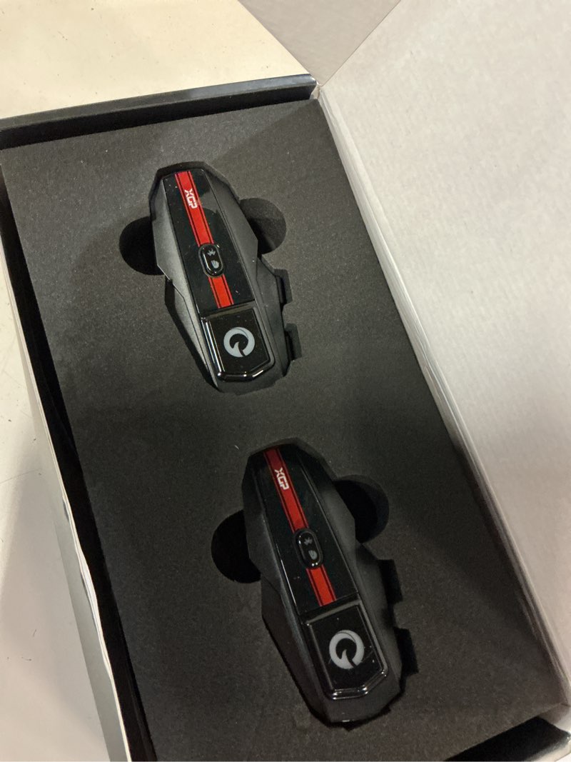 Condition photo showing New/Like New for xgp motorcycle helmet bluetooth headset intercom communication systems dual chip v5.4, 2 riders music sharing/ip67 waterproof/audio muiltitasking, fit for atv/snowmobile, 2 pack black xgp 2 unit