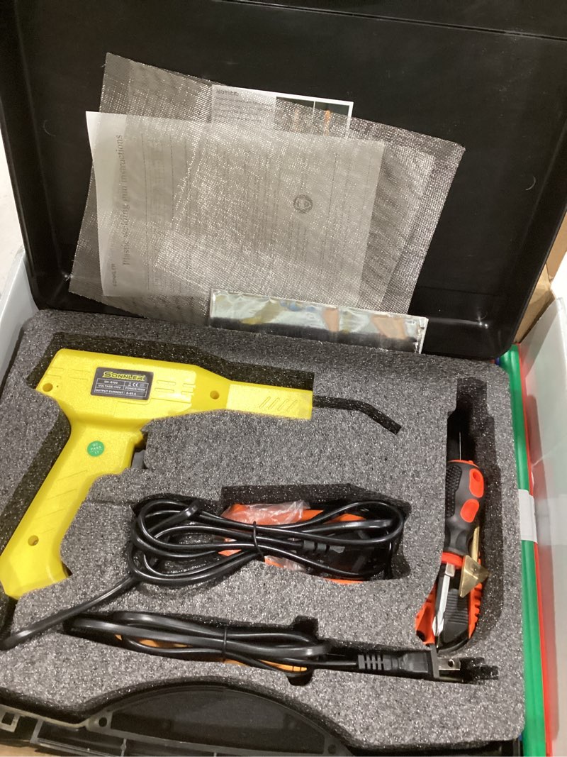 Condition photo showing Good Condition for plastic welder, 2 in 1 plastic welding kit, sonnler 1000pcs hot stapler plastic repair kit for car bumper crack repair with iron, rods, metal mesh, abrasive paper, aluminum tape yellow