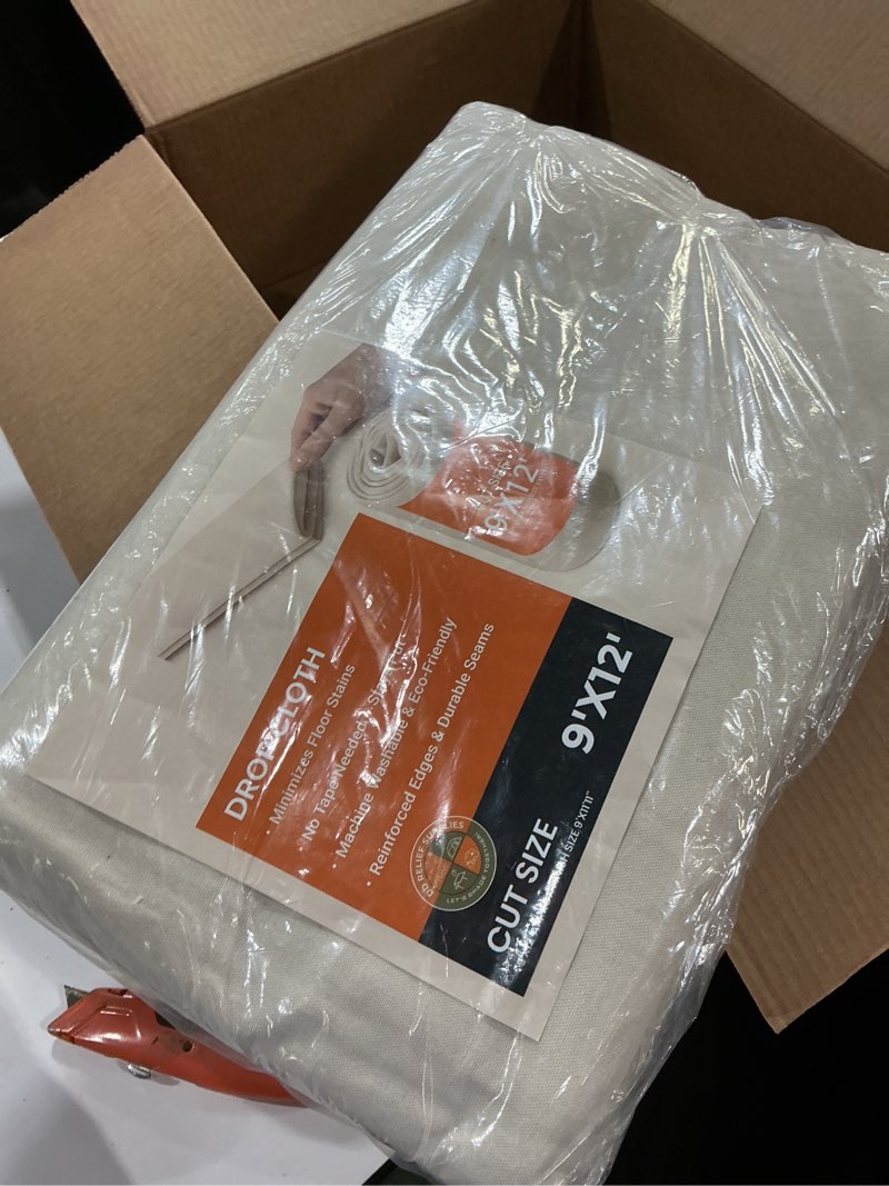 Condition photo showing New/Like New for Utopia Drop Cloth for Painting (9x12 ft, 1 Pack) Washable and Reusable Canvas Fabric for Furniture & Floor Protection Highly Absorbent Paint Cover - Duck Dropcloth for Outdoor and Indoor Use 9ft x 12ft Pack of 1