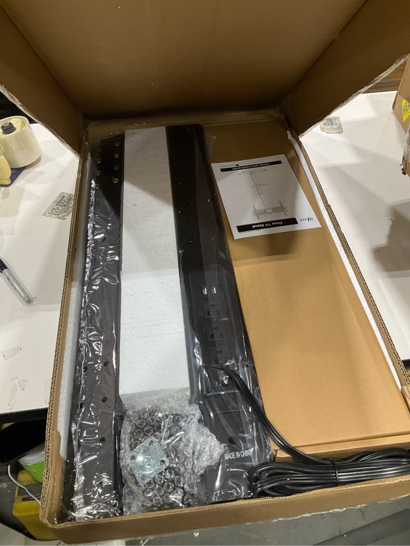 Condition photo showing Good Condition for wali rolling tv stand with power outlet & av shelf, mobile tall tv stand mount on wheels for 32-75 inch tv up to 110 lbs, swivel height adjustable tv cart with wood base for bedroom(tvdvd-6prw), white white with wheels&shelf