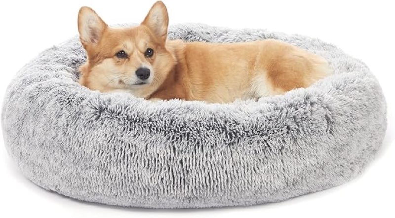 Bedfolks Calming Donut Dog Bed, 30 Inches Round Fluffy Dog Beds for Medium Dogs, Anti-Anxiety Plush Dog Bed, Machine Washable Pet Bed (Dark Grey, Medium similar