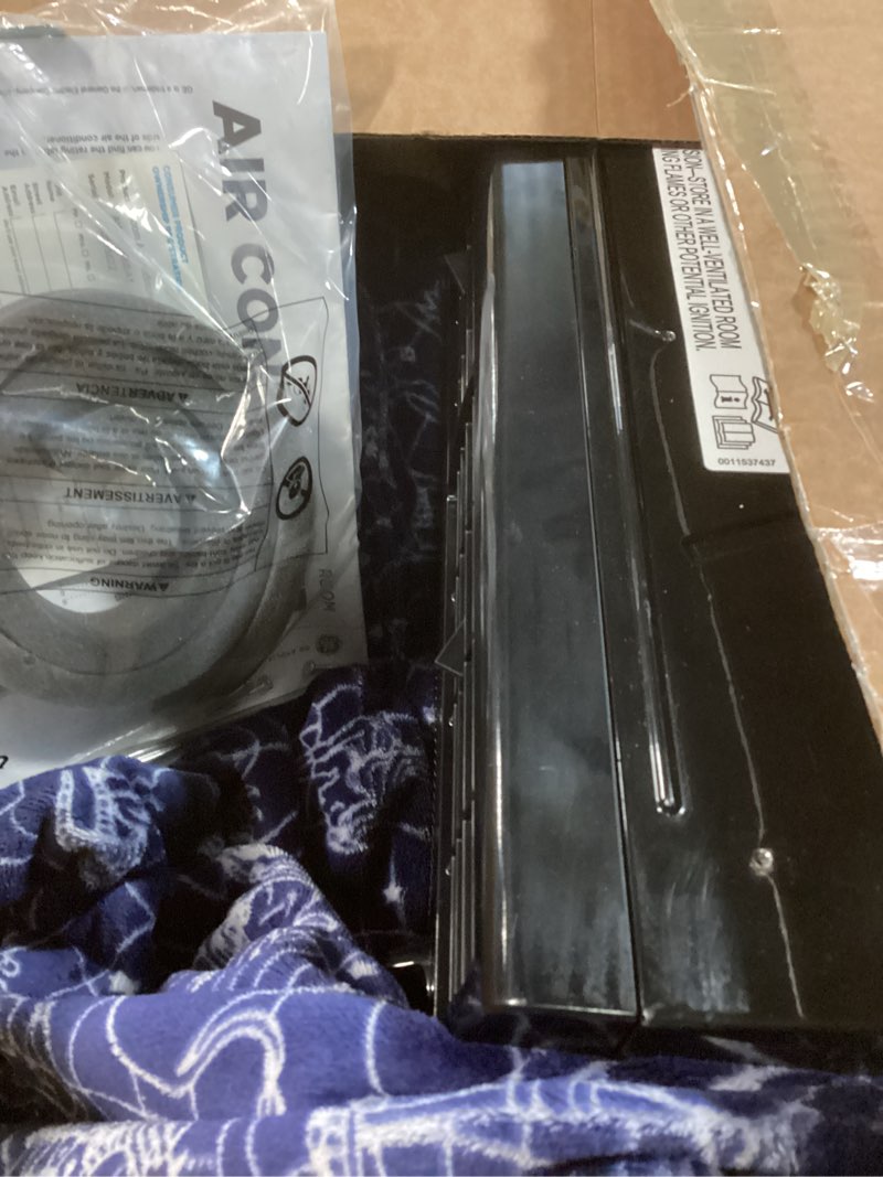 Condition photo showing As Is for ge window air conditioner unit, 5,000 btu for small rooms up to 150 sq ft. with manual adjustable fan and cooling settings, perfect for bedroom or living room, easy install kit included, black 5,000 btu mechanical controls black
