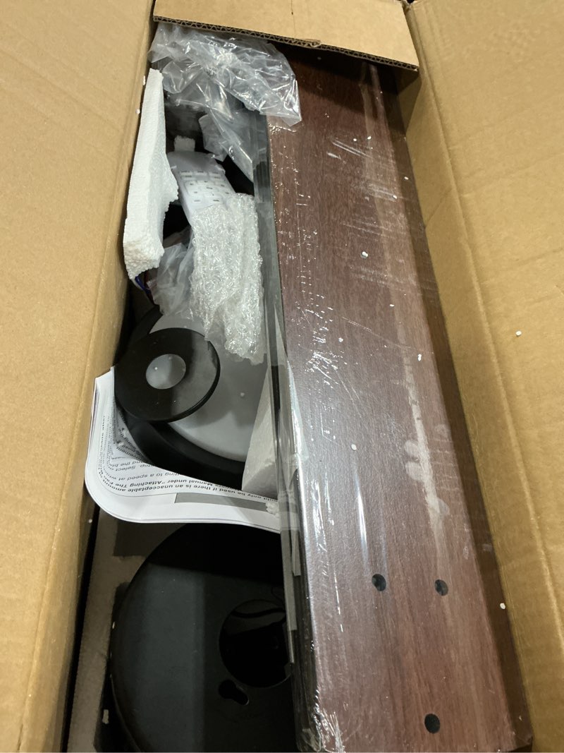 Condition photo showing As Is for Ceiling Fans with LED Lights, 52 Inch 5-Blade Ceiling Fan Remote Control, Industrial Ceiling Fan with Reversible DC Motor, Downrod Mount LED Ceiling Light Chandelier for Bedroom (Black & Walnut)