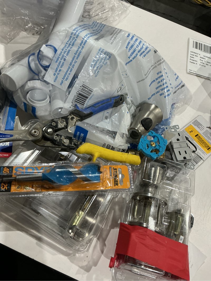Condition photo showing As Is for assorted home improvement lot (small tools, screw, home accessories, etc.)