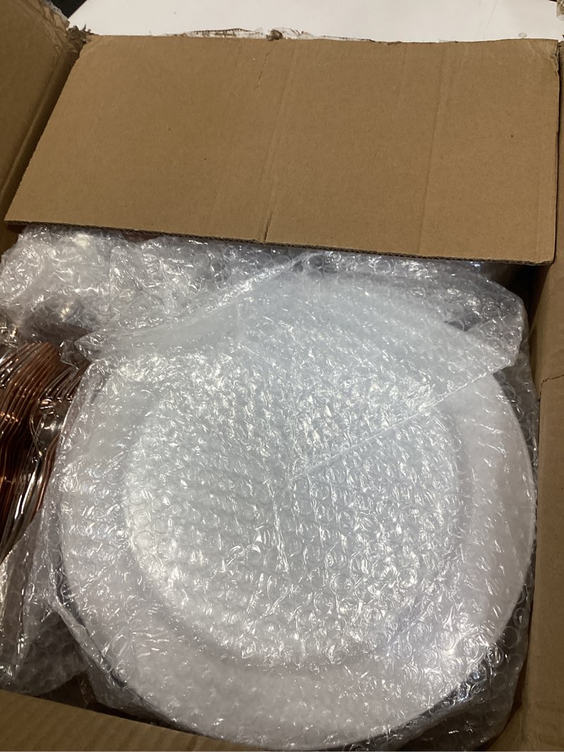 Condition photo showing Good Condition for focusline 600 ct rose gold dinnerware set for 100 guests - rose gold rimmed disposable plastic plates, includes 100 dinner & salad plates, cups, cutlery set for wedding parties