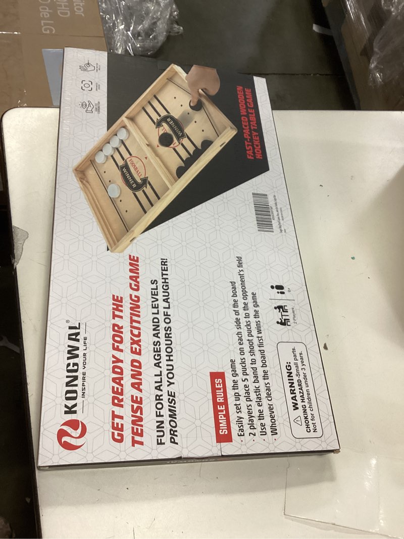 Condition photo showing New/Like New for Fast Sling Puck Game - Wooden Hockey Table Board Game with Spare Parts | Indoor 2 Player Tabletop Fast-Paced Slingshot Battle for Adults, Kids & Family Night or Friends Party | Large Size