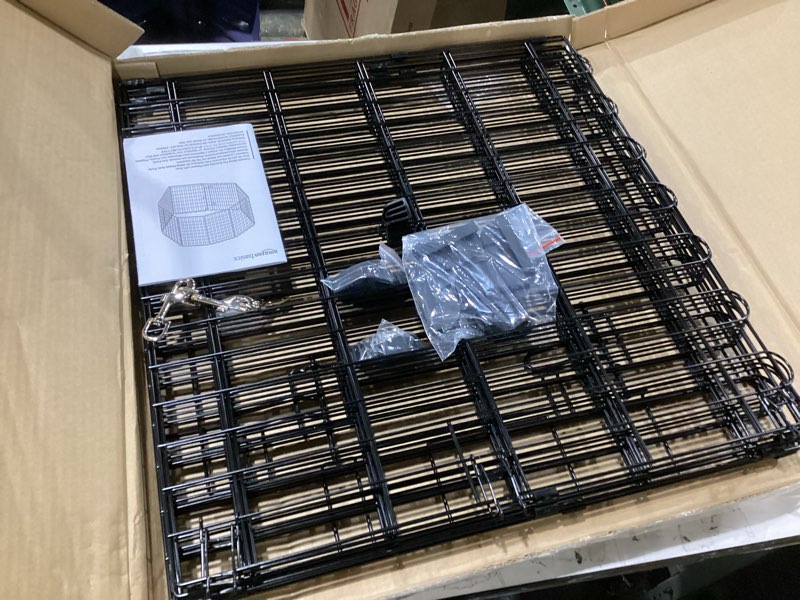 Condition photo showing New/Like New for Amazon Basics Foldable Octagonal Metal Exercise Puppy / Dog Playpen - Indoor/Outdoor, Single Door, Extra Small (8 Panels, 24 x 24), Easy to assemble and store, 24" - Puppy, Black Single Door 24"H