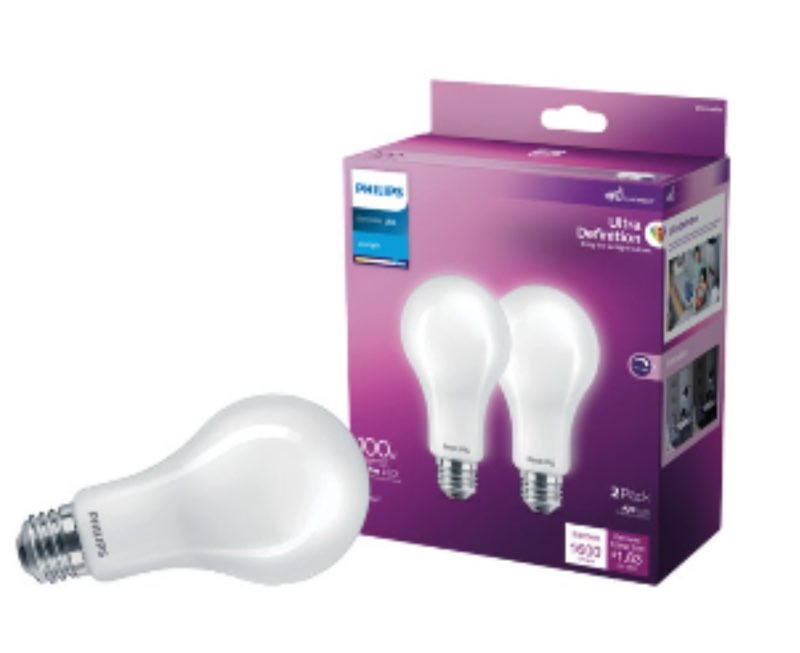 Philips 100W Medium Base A19 Dimmable LED Bulb, Daylight - 2 Each (case pack of 4-pieces)