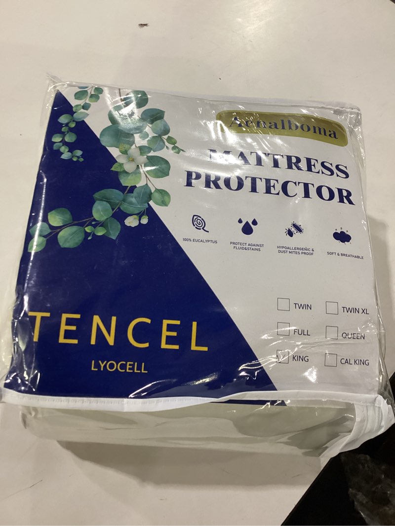 Condition photo showing New/Like New for King Mattress Protector Tencel Luxury 100% Waterproof Mattress Protector,Silky Soft & Breathable,Cooling Mattress Pad Cover Fitted 18" Deep Pocket Noiseless,78"x80" White 78"x80"