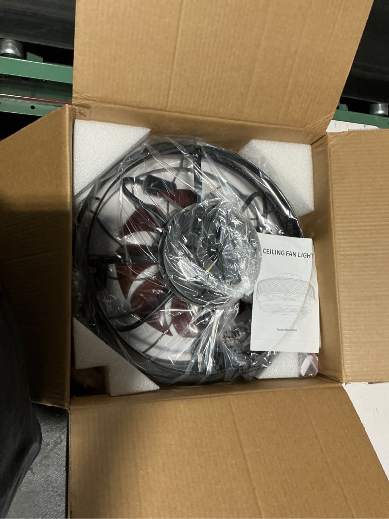 Condition photo showing New/Like New for shihot 18" low profile caged ceiling fans with lights and remote, flush mount ceiling fan with light, bedroom fan, small industrial black ceiling light fixture, reversible(bulbs not included)