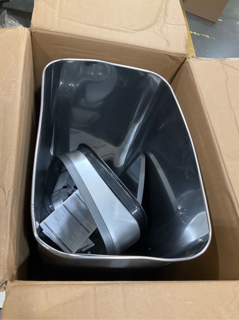 Condition photo showing As Is for Ninestars DZT-50-28BR Automatic Touchless Motion Sensor Rectangular Trash Can, Black Top, 13 Gal. 49 L., Brush Silver & Black