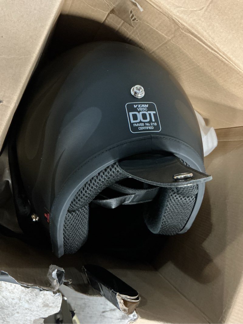 Condition photo showing Good Condition for vcan v85c 3/4 open face motorcycle helmet dot approved matte black ghost flame small