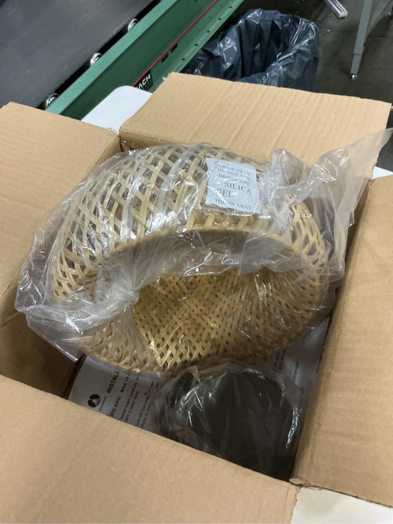 Condition photo showing Good Condition for bamboo pendant light, 11.02 inch one-light boho basket handmade woven pendant lighting, boho bamboo chandelier for bedroom, kitchen, living room 11.02in bamboo pendant light